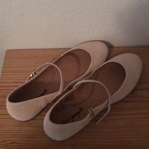 Pink suede Mary Jane flats